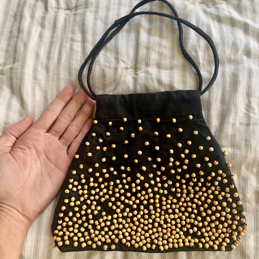 Small Boho Calvin Klein cloth purse w/wooden beads
